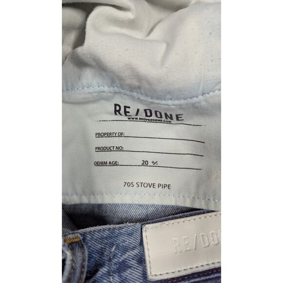 Redone Women Jeans 27x27 70s Stove Pipe Button Fly Straight Light Wash High Rise - Picture 7 of 14